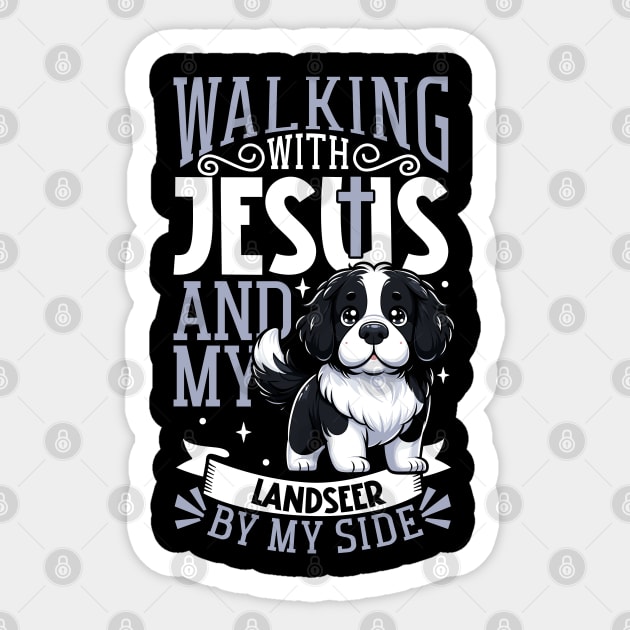 Jesus and dog - Landseer Sticker by Modern Medieval Design